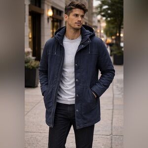 Topman Navy Hooded Parka Jacket | Men’s Medium | Snap Front Utility Coat